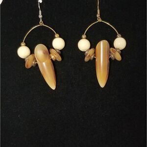 Vintage African horn dangle hoop earrings